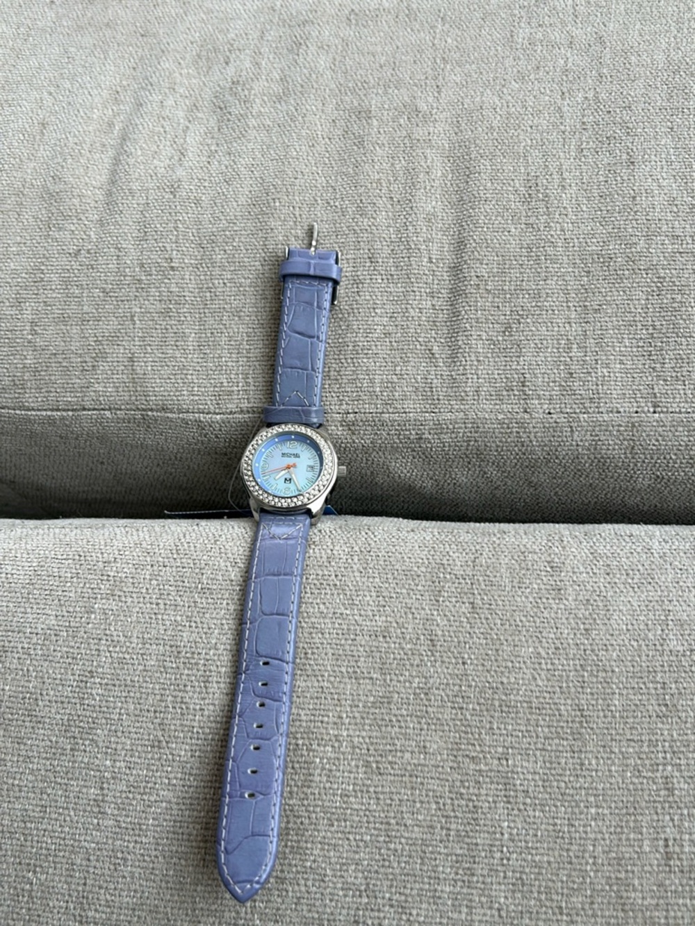 Michael Kors Lavender Purple Leather Strap Watch with Crystal Bezel